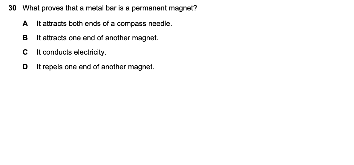 Question 30, including diagrams and options A–D. Text version below.