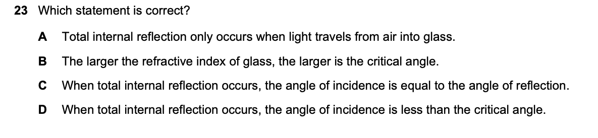 Question 23, including diagrams and options A–D. Text version below.