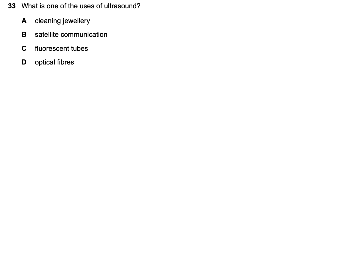 Question 33, including diagrams and options A–D. Text version below.