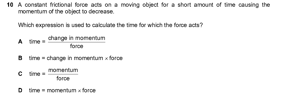 Question 10, including diagrams and options A–D. Text version below.