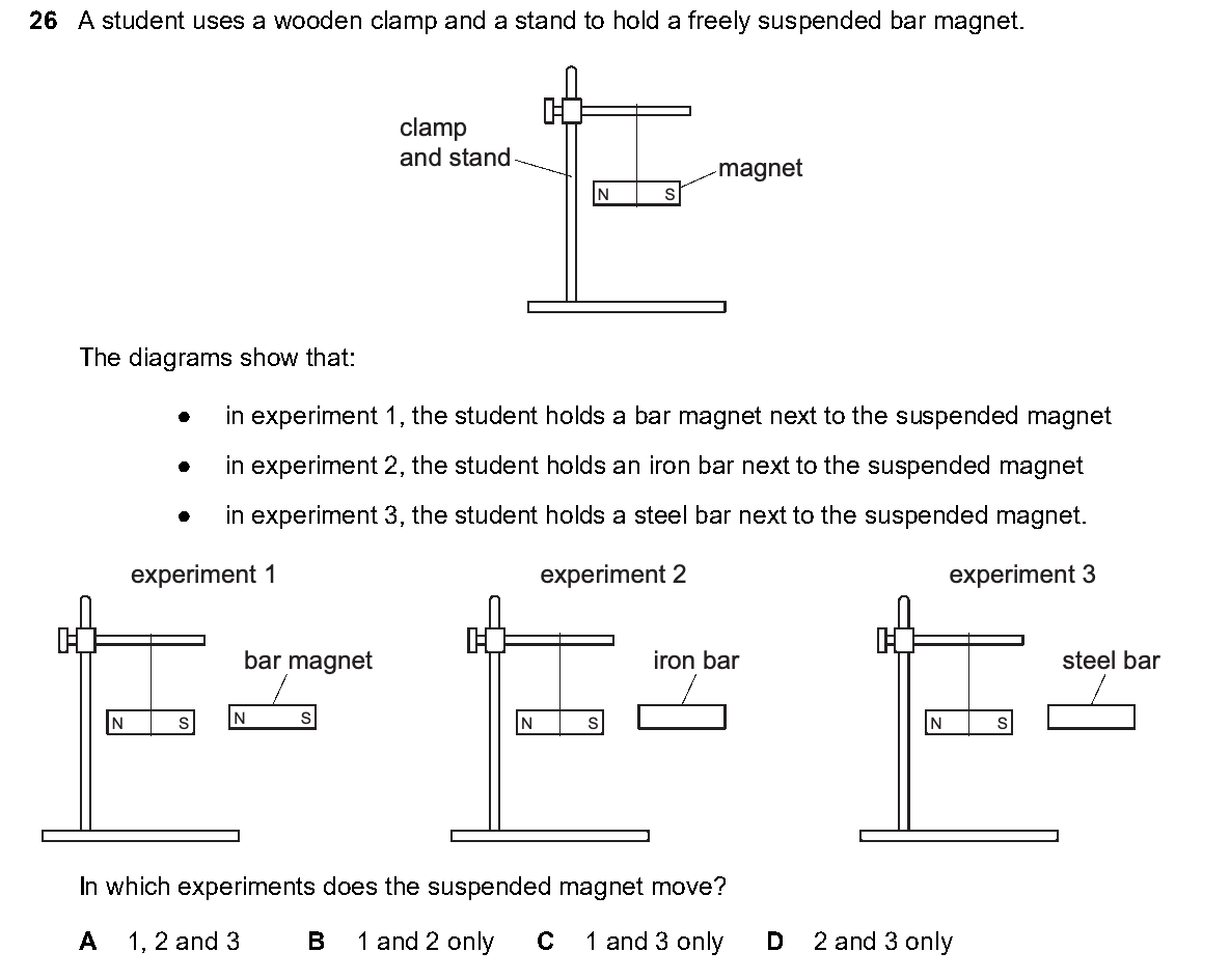 Question 26, including diagrams and options A–D. Text version below.