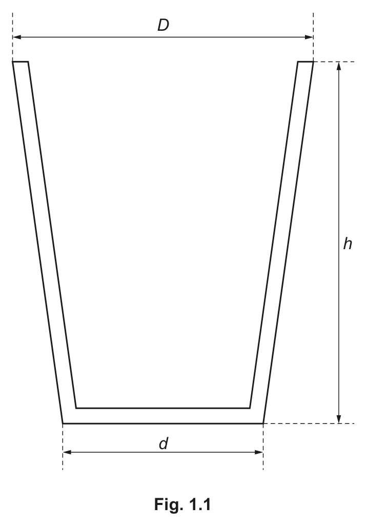 Original full-size drinks-cup side view, with height h, top diameter D and bottom diameter d.
