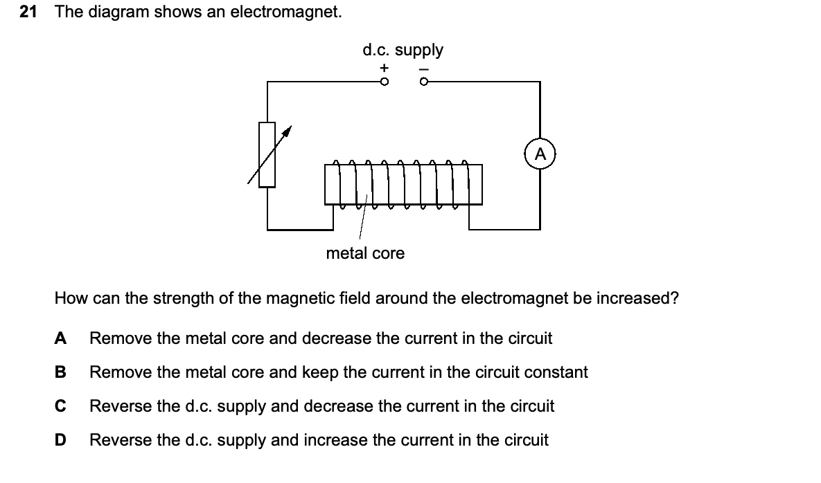 Question 21, including diagrams and options A–D. Text version below.