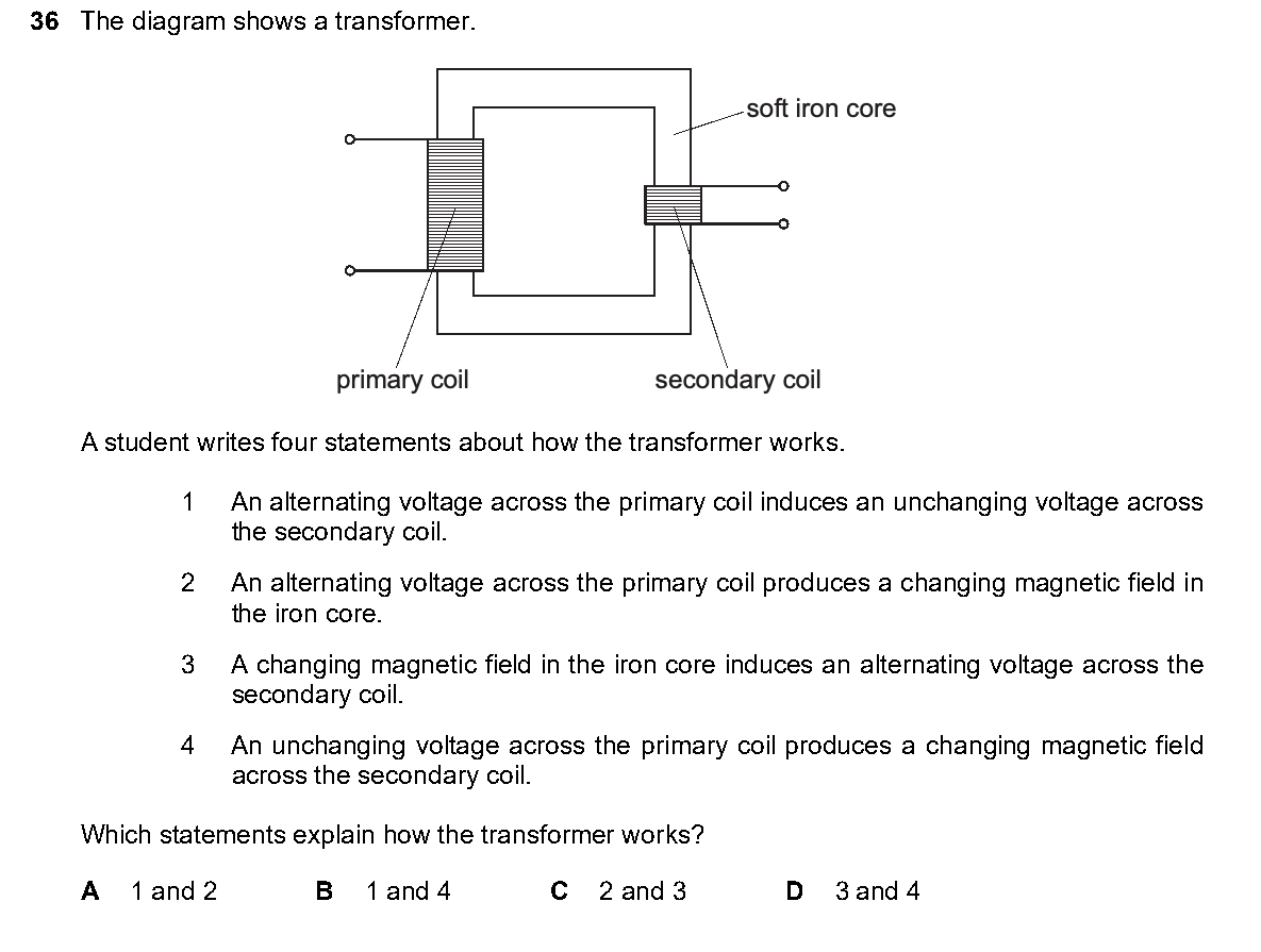 Question 36, including diagrams and options A–D. Text version below.