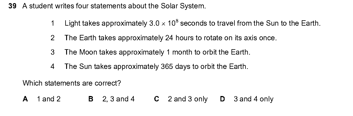 Question 39, including diagrams and options A–D. Text version below.