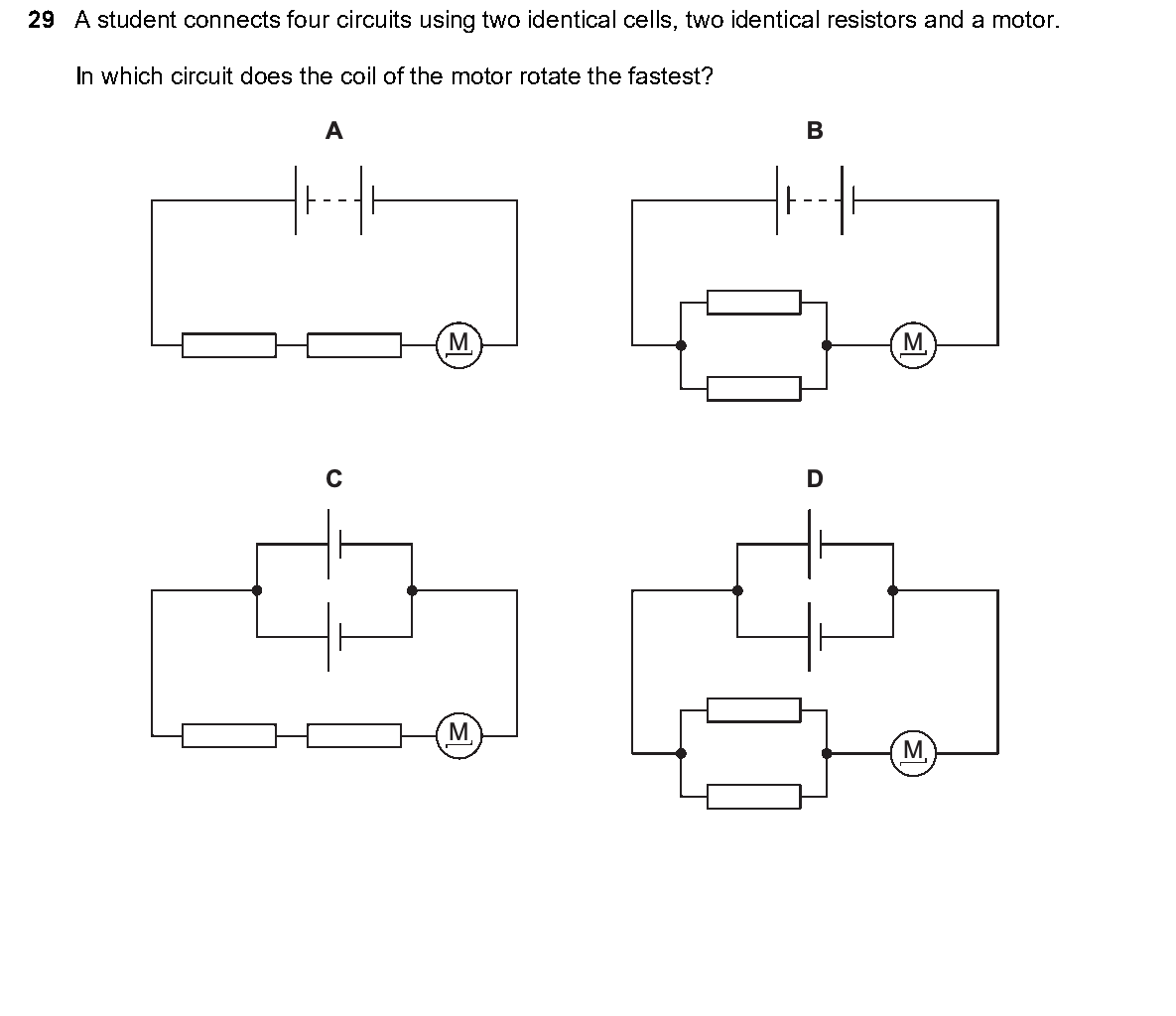 Question 29, including diagrams and options A–D. Text version below.
