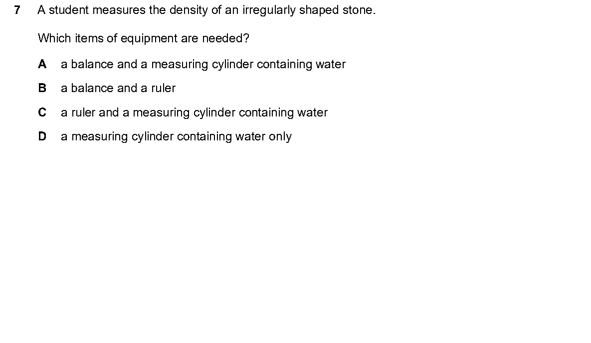 Question 7, including diagrams and options A–D. Text version below.